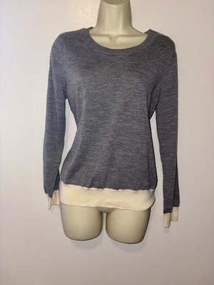 Banana Republic Grey Contrast Merino Wool Sweater #238887 NWT! L Large Petite PL