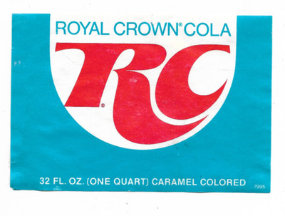 ROYAL CROWN COLA ---RC--ONE QUART--PAPER LABEL---USED