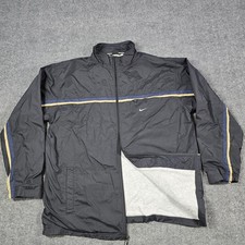 Vintage 90s Nike Jacket Mens 2XL Black Full Zip Windbreaker Stripe Lined Swoosh