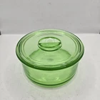 Hazel Atlas Green Uranium Round Glass Lidded Refrigerator Dish Excellent