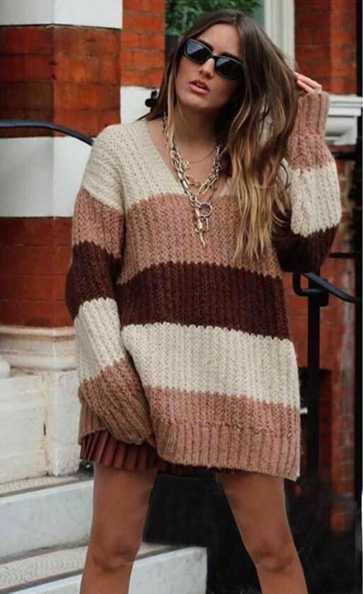 ZARA BROWN BEIGE STRIPED WOOL BLEND 