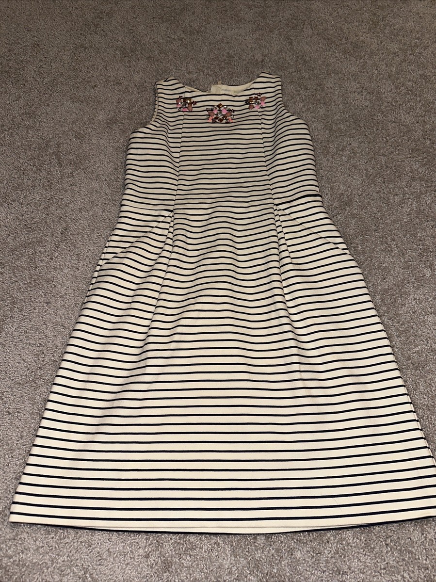 Crewcuts Cream And Navy Striped Jeweled Dress 12 | eBay