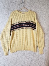 Lord Jeff Cable Knit Sweater Men's M Yellow/Blue Pattern Heavy US Made Vintage