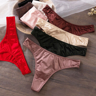 Pack Of 5 Womens Sexy Thongs Panties Satin G string Bikinis Briefs Underwear Lot