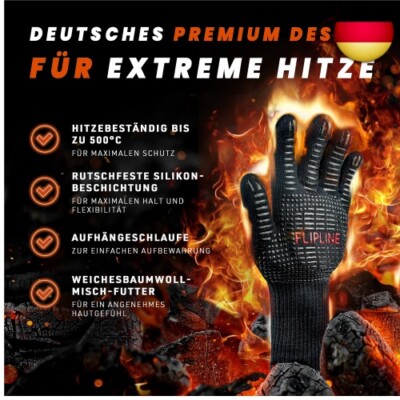FLIPLINE Grillhandschuhe Hitzebestndig - Premium feuerfeste Handschuhe, O  | eBay.de