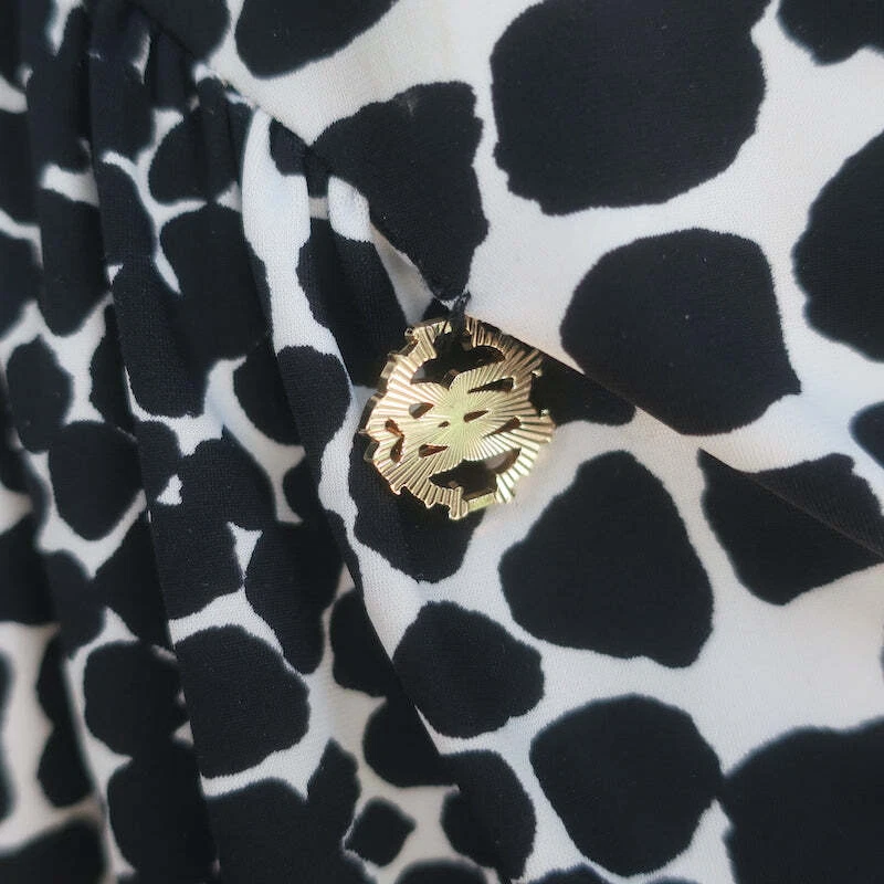 Vestido Roberto Cavalli Asimétrico Acanalado Negro y Azul Estampado Animal Jersey Talla 42 Foto 3 de 4