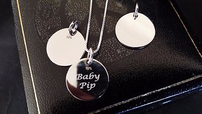 Personalisierte kleine zierliche gravierte Scheibe 925 Sterlingsilber Charm Halskette Geschenk