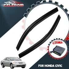 Fits 01-05 Honda Civic Coupe Slim Style Acrylic Window Visors Rain Sun Guard 2Pc