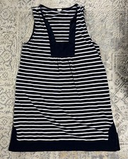 J Crew Sleeveless Navy White Casual Stripes Dress w/ Pockets Women’s Size M