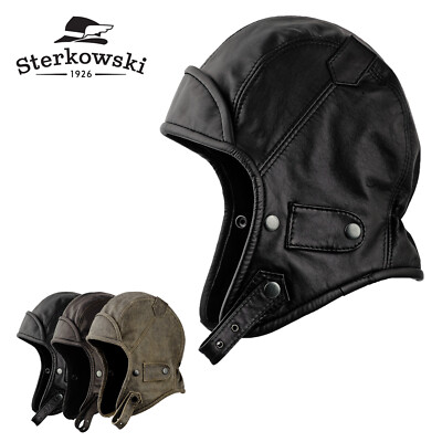 Sterkowski BIRDMAN Leder Bomber Hut Pilotenmütze Wintermütze Trappermütze