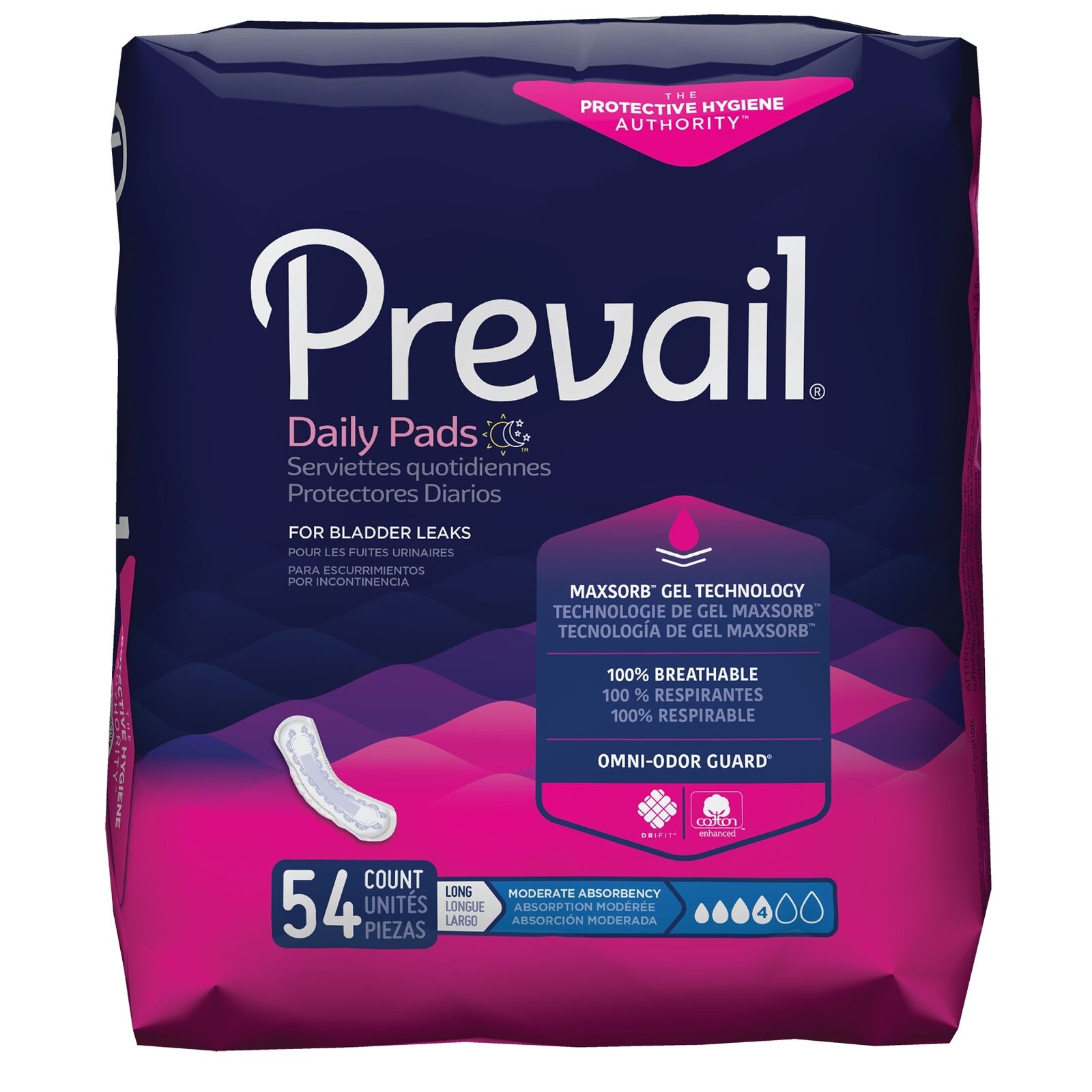 Prevail Daily Incontinent Pad 11" L Long Length PV-914/2 Moderate 108 Ct