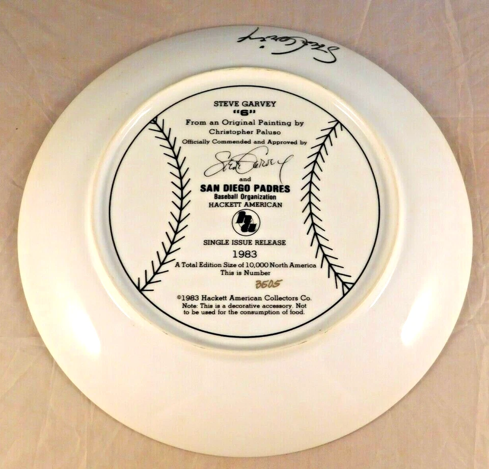 1983 STEVE GARVEY AUTOGRAPHED PLATE 3505/10000 HAND SIGNED HACKETT AMERICAN - Image 3 of 4