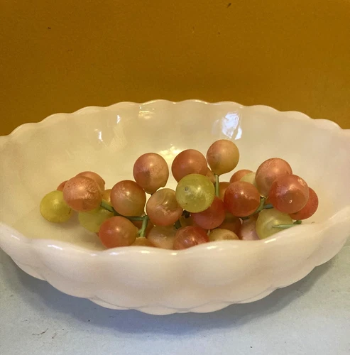 Vintage Milk Glass Dish Mid Century  White Round Bowl Hobnail Pattern 8.25" W