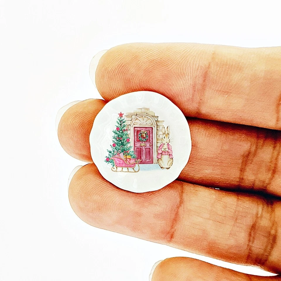 Juego de platos de conejito de Navidad miniatura hechos a mano casa de muñecas cocina decoración 1:12 Foto 4 de 4