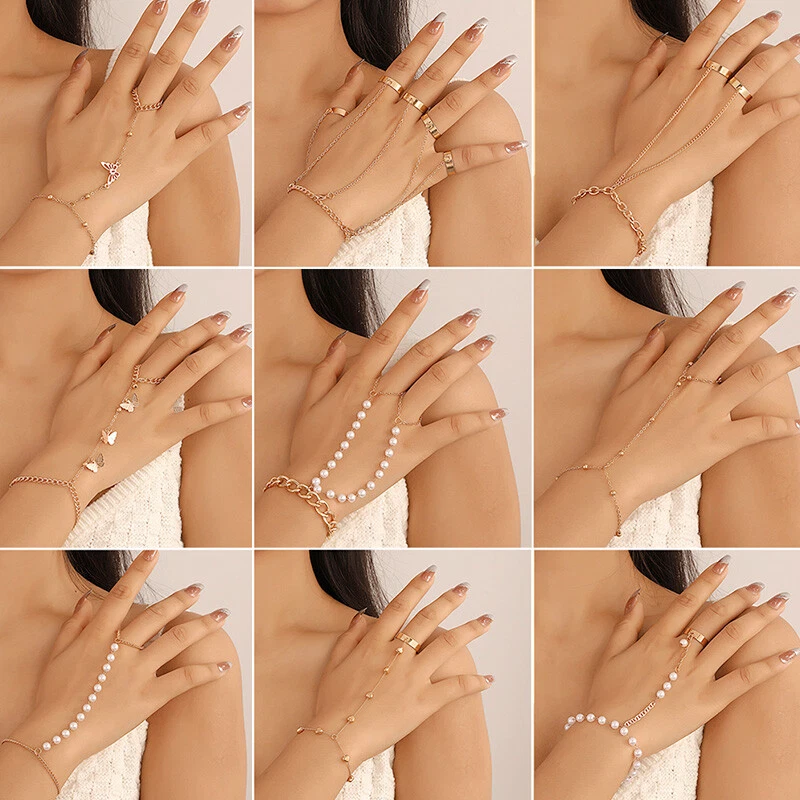 Bracelet Ring Connected | Metal Finger Bracelet | Bracelet Ring Chain -  Charm Pearl - Aliexpress