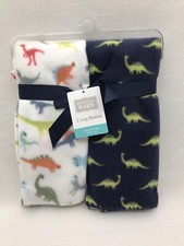 Hudson Baby Cozy Blankets 2 Pack Dinosaurs Dino Theme Blue White Boys Girls NEW