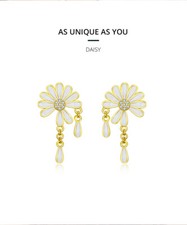 Fashion Women Authentic S925 Sterling Silver Enamel Daisy Stud Earrings Present