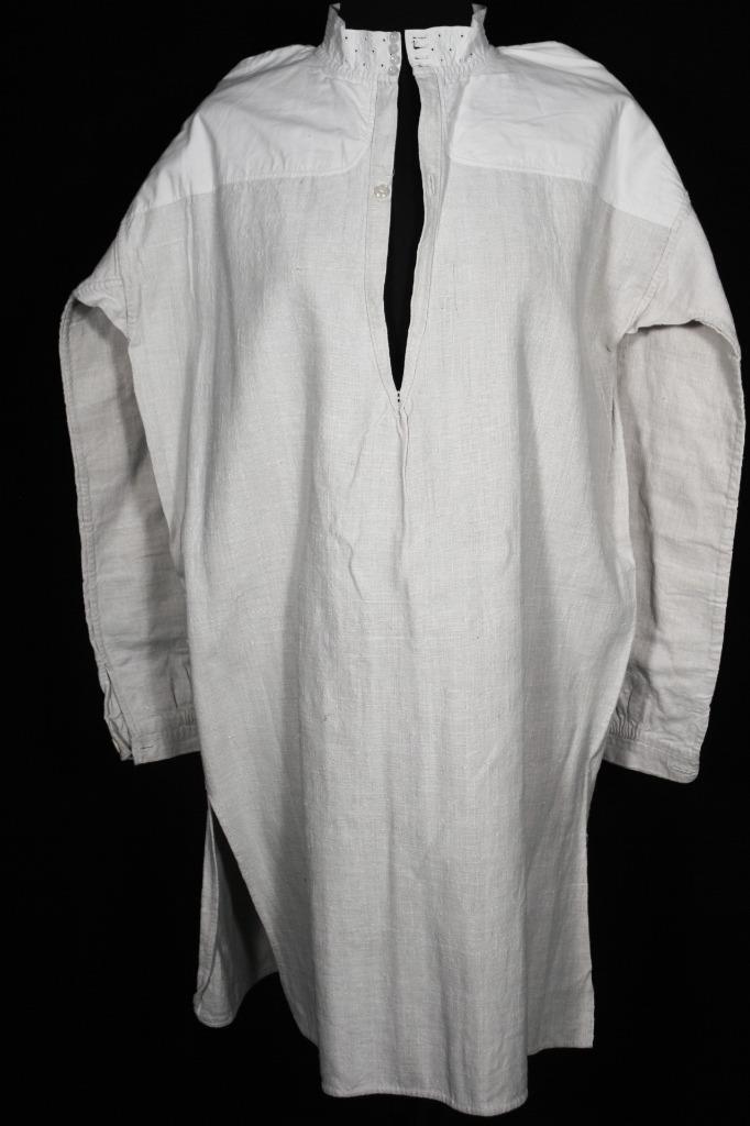 RARE FRENCH ANTIQUE VICTORIAN 19 C FLAX LINEN HAND MADE SHIRT SIZE