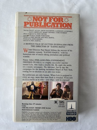Not for Publication VHS 1984 Tape Thorn EMI HBO Video Comedy Cult Paul Bartel - Picture 3 of 4