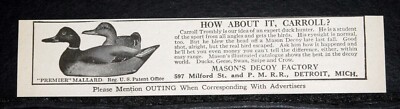 1917 OLD MAGAZINE PRINT AD, MASON'S DECOY FACTORY, DUCKS, GEESE, SWAN, CROW!