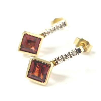 Ohrringe Ohrstecker Ohrstecker 9 kt Gold Diamant & Granat Stil 16,3 mm hoch 2,4 g