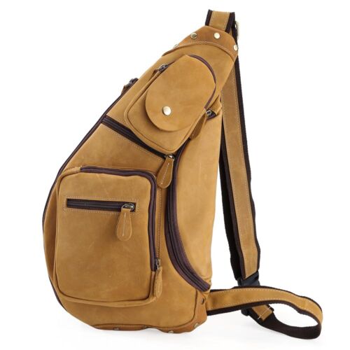Mens Genuine Leather Sling Pack Shoulder Bag Sport Travel Cross Chest Backpack - Picture 1 of 12