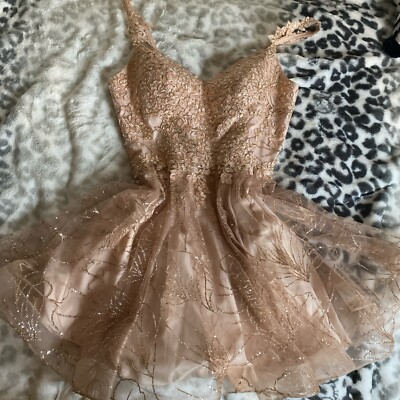 Juliet 858 Pink and gold short dress Size L