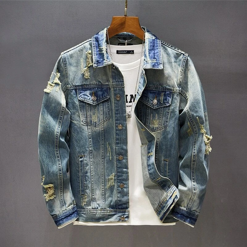 Chaqueta Vaquera Clásica Retro Desgastada Para Hombre Jeans Moda |