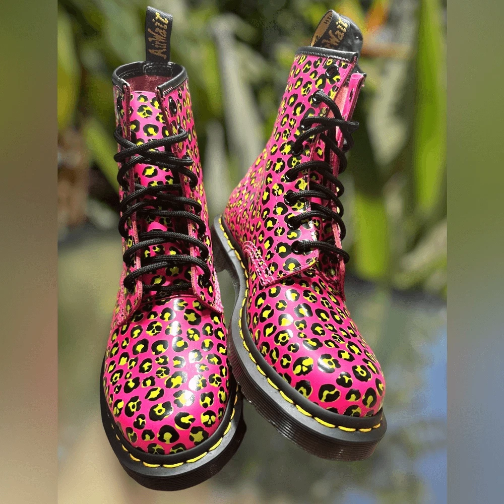 DR MARTENS 1460 Skull Leopard Smooth Leather Lace Up Boot Clash