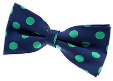 Classy Vintage Polka Dots Woven Microfiber Pre-tied Navy Blue With Green Dots