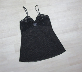 Vintage Seductive Wear Cinema Etoile Babydoll Lingerie (M) Black Sheer Chemise