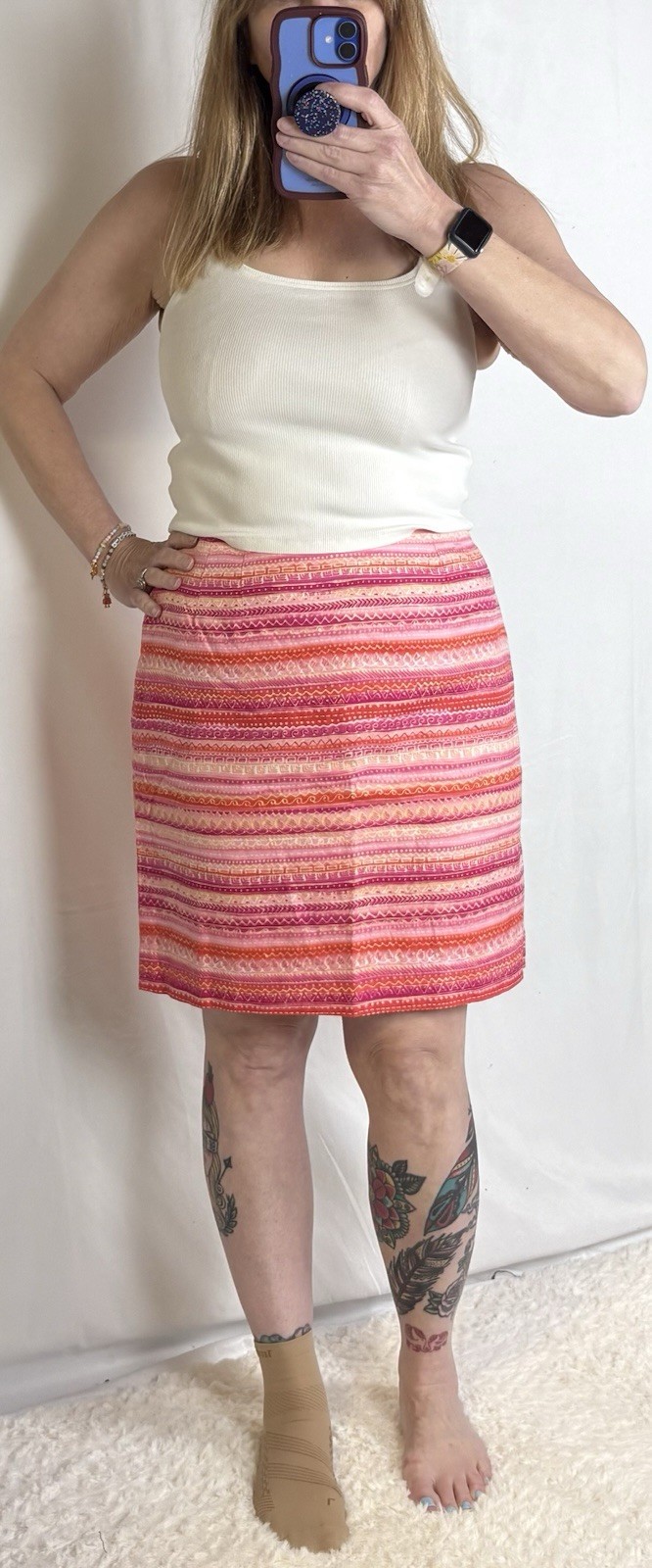 Women's Talbots Pink And Orange Stripe Skirt Size 12 Petite 100% Cotton
