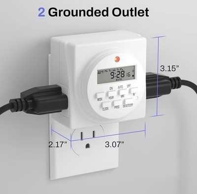 1Pc 7 Day Heavy Duty Digital Programmable Timer - Two Outlet 24 Hour
