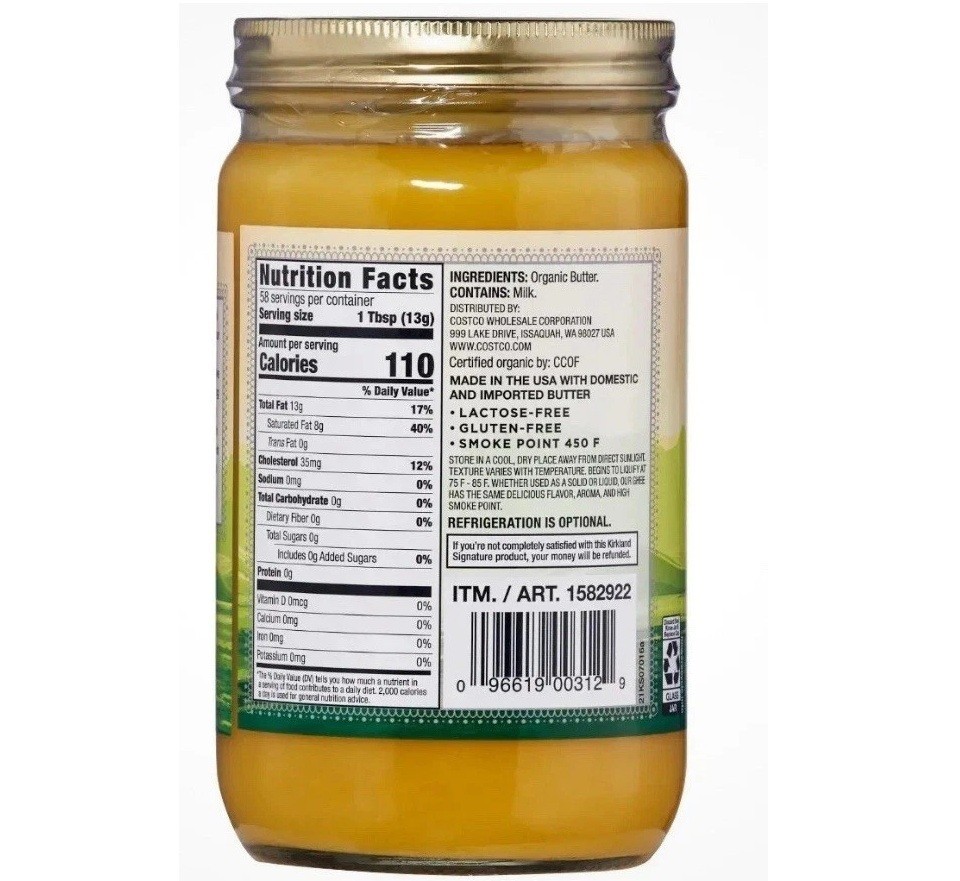 2 PACK Kirkland Signature Organic Ghee, Clarified Butter, 27 oz (765g) FREE SHIP
