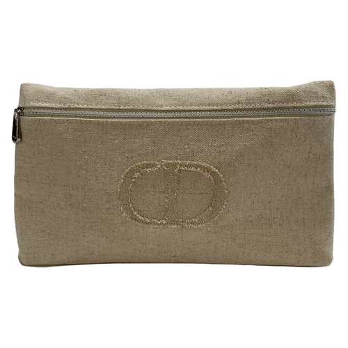 Auth DIOR/ChristianDior Pochette chanvre coton beige