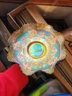 Super Pretty Fenton Carnival Glass Green Coral Pattern Ruffled Edge Bowl