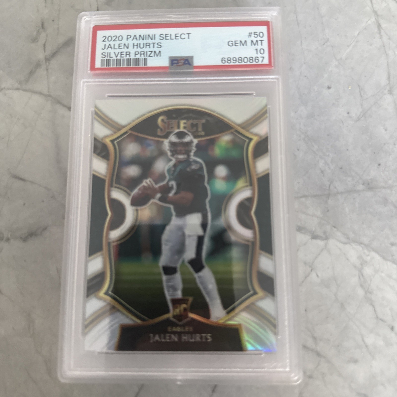2020 Jalen Hurts Panini Select Silver Prizm PSA view 1