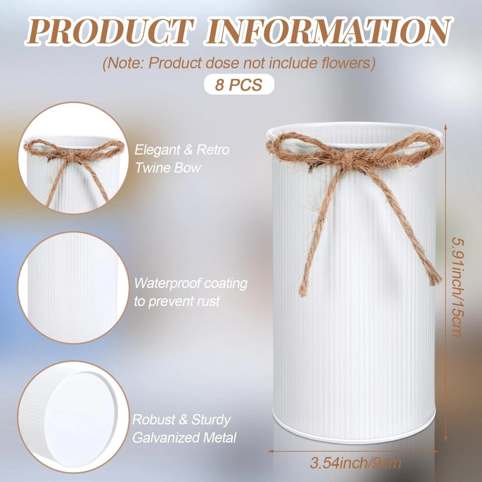 5.91 in High Farmhouse Vase Decor Galvanized Metal Flower Vase with Twine Bow... - Image 2 of 4