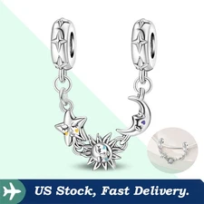 KUNSIR Sterling Silver Moon & Star Safety Chain Charm for Bracelet Pendant Beads