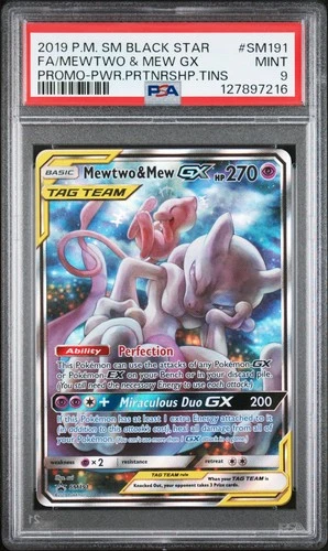 2019 POKEMON SM BLACK STAR PROMO #SM191 FULL ART/MEWTWO & MEW GX PSA 9