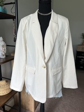 Women  s Lush Cream Solid Single-Button Collared Blazer Jacket Pockets Size L