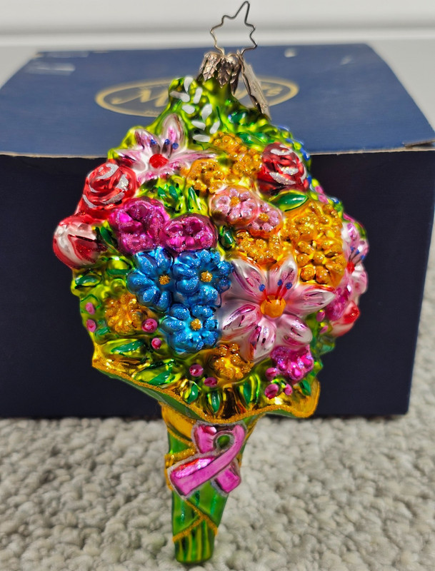 Retired Christopher Radko Breast Cancer 6" Flower Bouquet Ornament Signed 2005