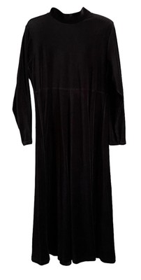 Vintage Just Clothes Black Velour Mock Neck Modest Maxi Dress M