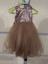 Girls Blush Brown Tulle Dress Sequin Top Party Wedding Flower Girl Size 3