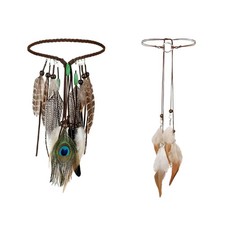 2pcs Boho Feather Headband with Feather and Beads, Bohemian Festival Hair Access