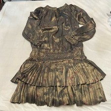 New! Anthropologie Shimmering Gold metallic floral tiered Dress 2264