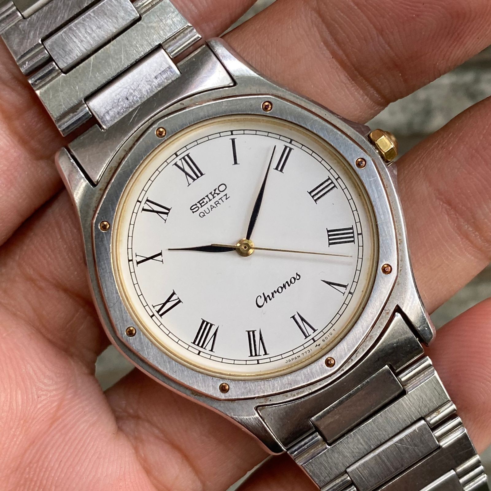 RARE Seiko Chronos Quartz Silver Royal Oak Style Roman VIntage Watch