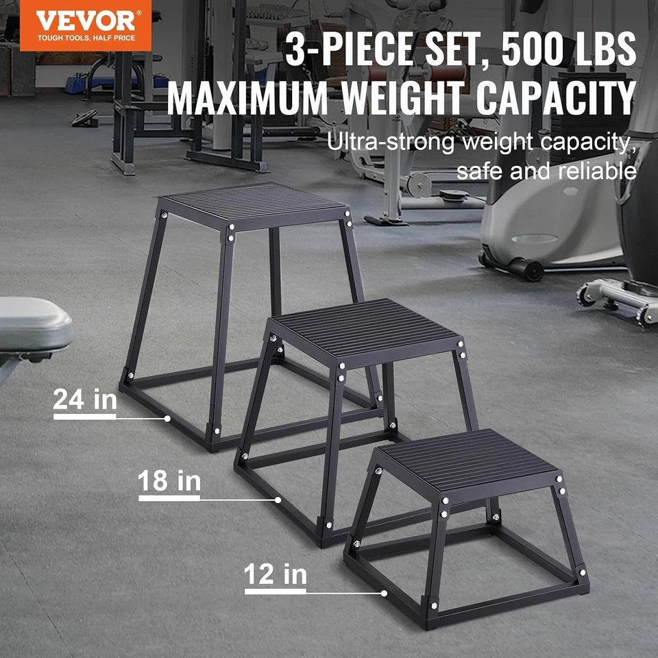 Vielseitiges plyometrisches Sprungbox-Set - 12/18/24 Zoll Stahlplattform für Home Gym - Bild 4 von 4