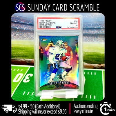 1998 Topps Finest Refractor Deion Sanders Prime Time Cowboys #36 PSA 8  