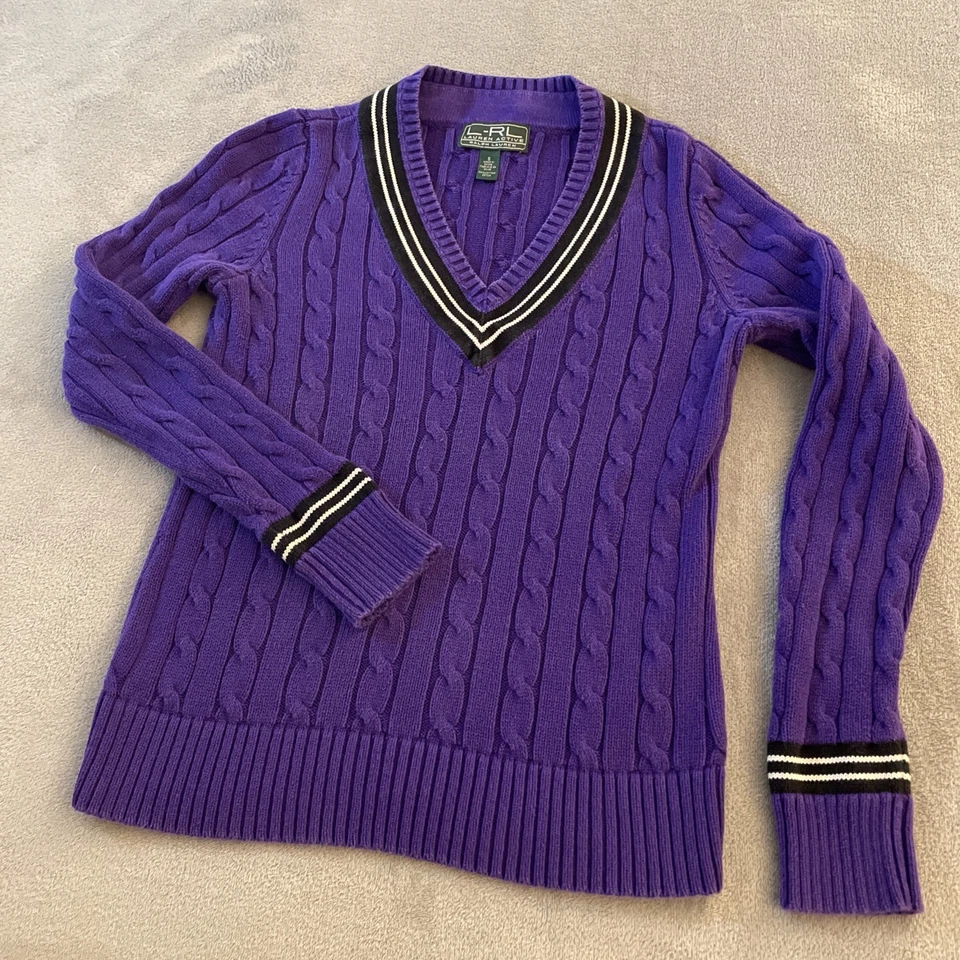 Ralph Lauren Active Cable 针织板球网球毛衣 V 领女式小号 Polo 衫 — 第 3/4 张图片